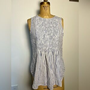 Beachlunchlounge blue and white smocked cotton sleeveless blouse XS
